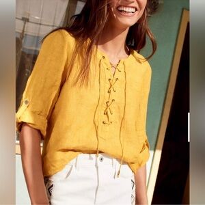 Yellow Lace-Up Women's Top size 4